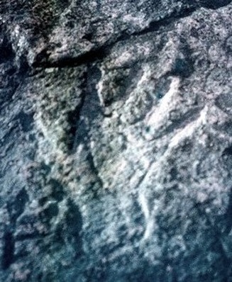 carved hand on 'Indian Rock' Middleborough, MA